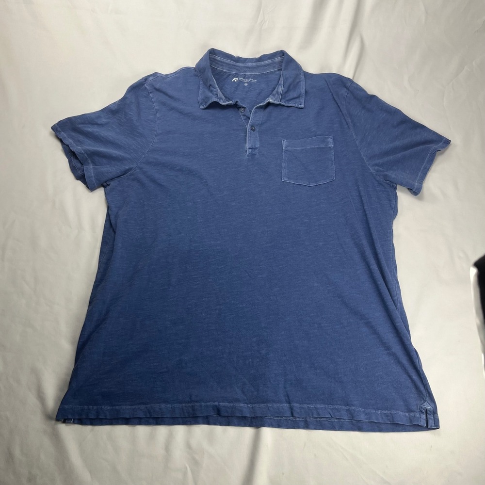 American Rag Cie Polo‎ Shirt Blue XXL Slub Cotton Pocket Short Sleeve Collared